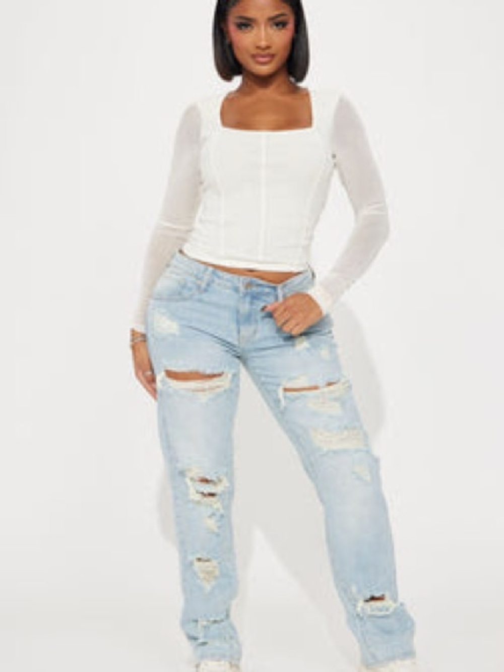 Fashion Nova Light Blue Distressed Boyfriend Jeans
